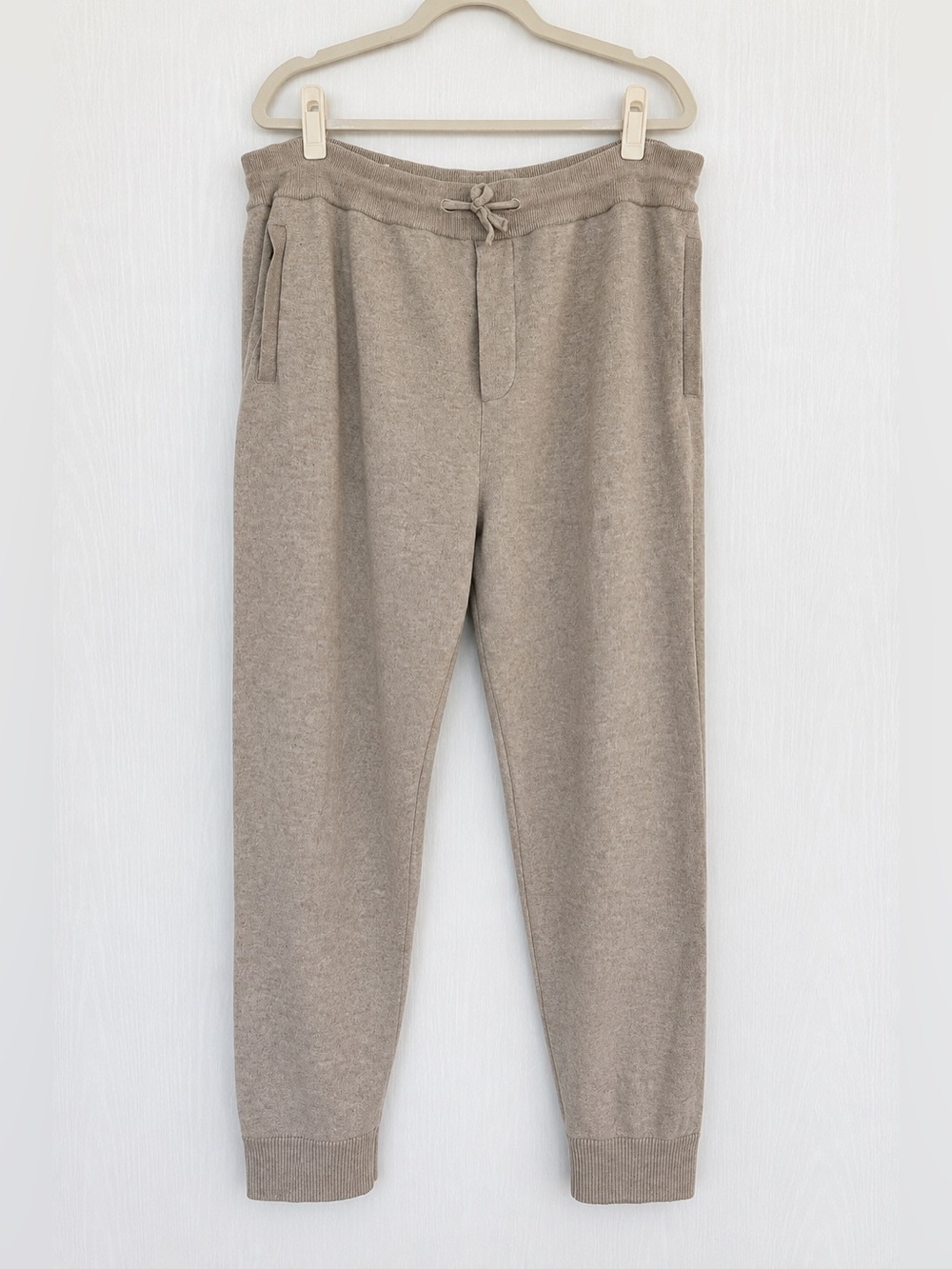 Vince XL Taupe Knit Jogger Pants Drawstring Zip Pockets Ribbed Cuff